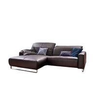 ECKSOFA MIT SITZTIEFENVERSTELLUNG YORK Dunkelbraun Leder Relaxfunktion - Dunkelbraun/Silberfarben, Leder (284/180cm) - KAWOLA