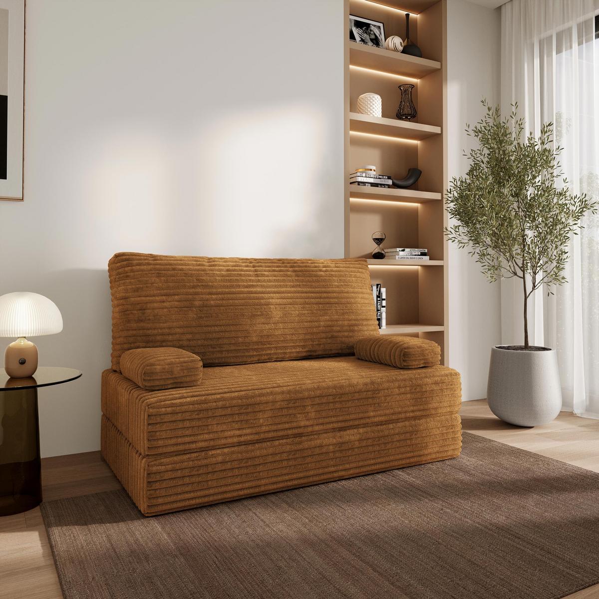 BETTSOFA LADIA aus Schaumstoff Cordstoff Orange Schlaffunktion - Orange, Textil (140/86/60cm) - MASSENO