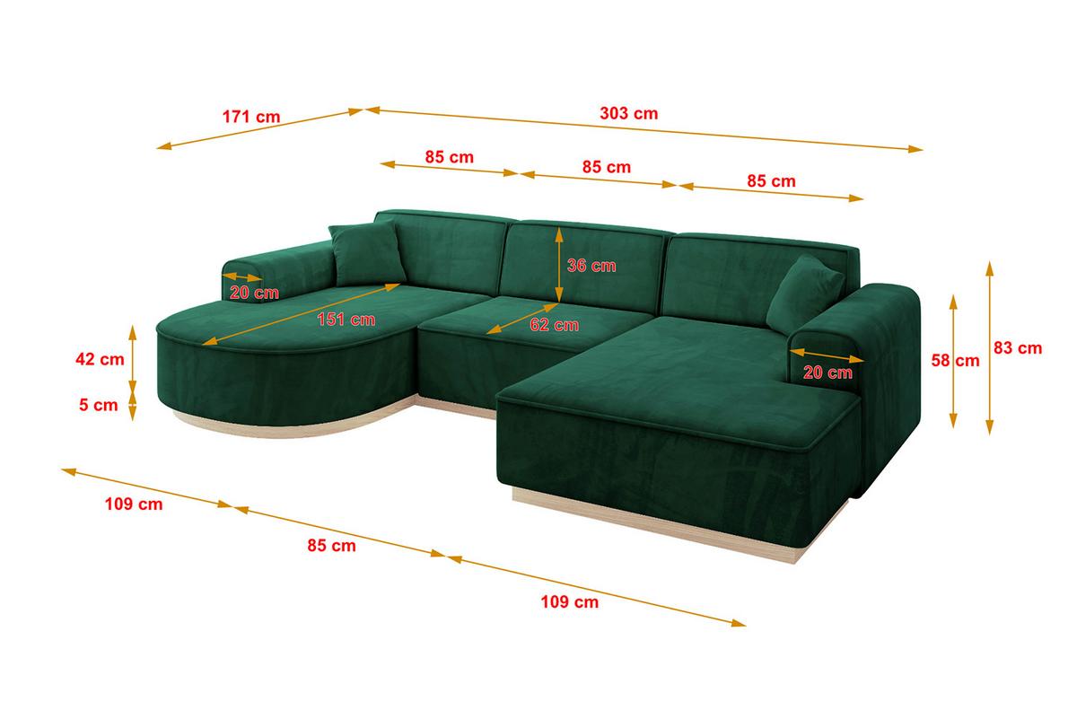 WOHNLANDSCHAFT ARRIO-U1 303x171x83 cm Dunkelgrün - Dunkelgrün, Holzwerkstoff/Textil (303/83/171cm) - ALTDECOR