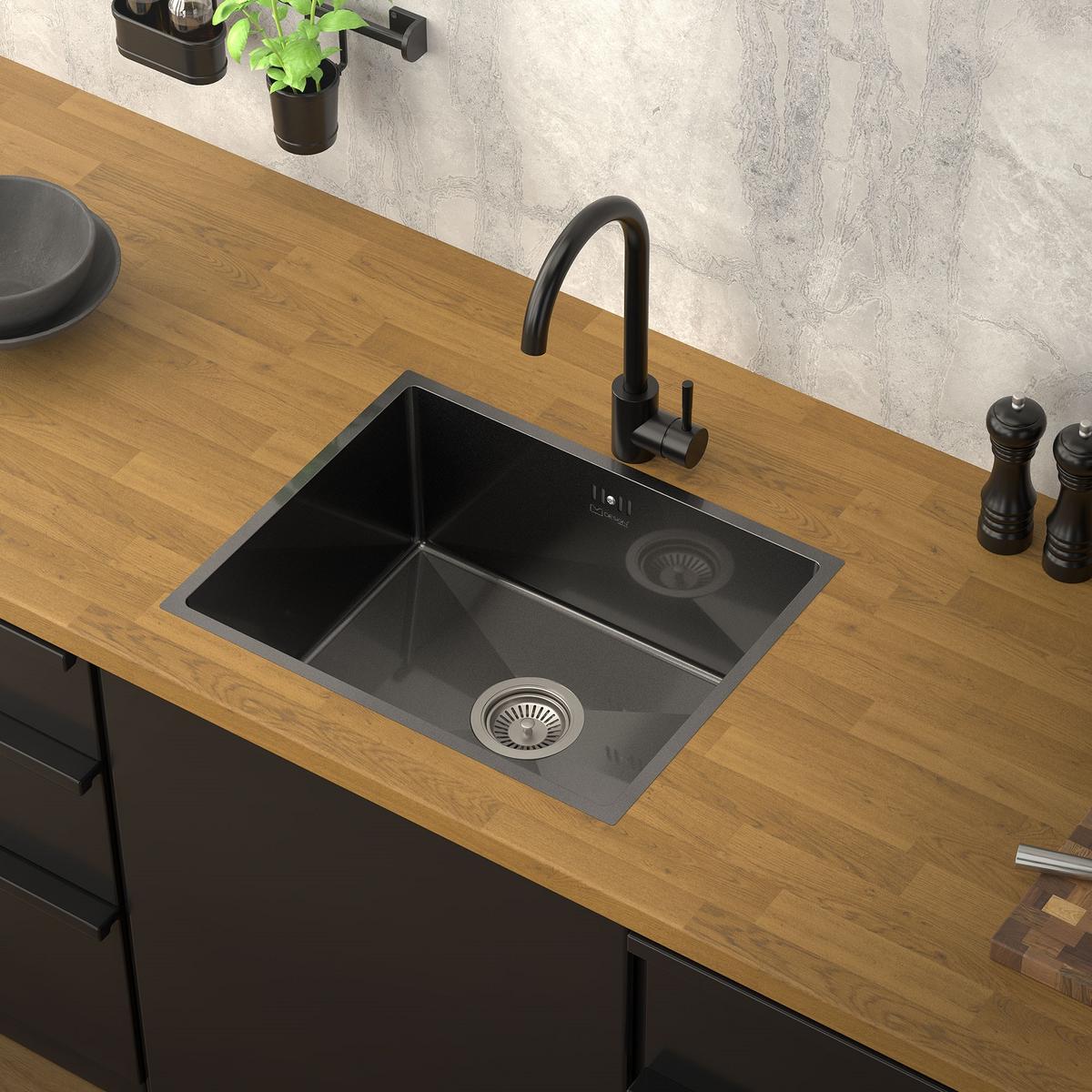 SPÜLBECKEN aus Edelstahl 50x40 cm Anthrazit mit Siphon - Anthrazit, Metall (50/20/40cm) - ML-DESIGN