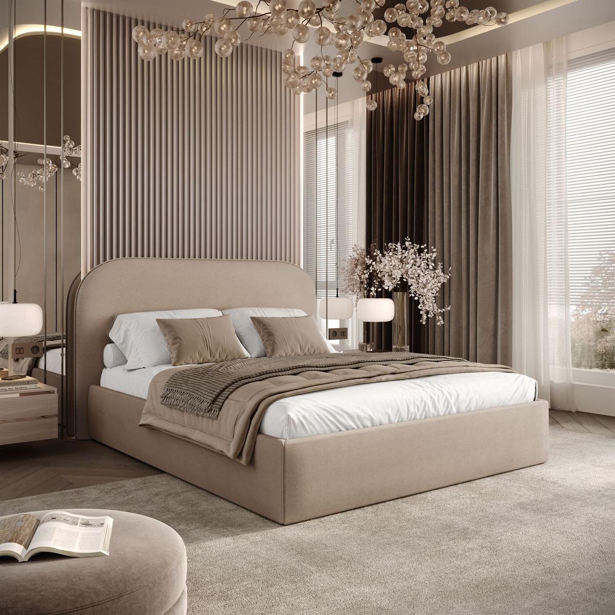 POLSTERBETT OLIMPIA mit Bettkasten 160x200, Castel 15 - Beige, Textil (160/200cm) - Lookway