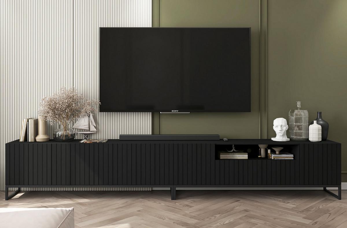 TV-SCHRANK Elpis2 Schwarz Matt mit Metallrahmen Glamour 150 cm - Schwarz, Holzwerkstoff/Metall (150/51.5/36.5cm) - Meble Lindner