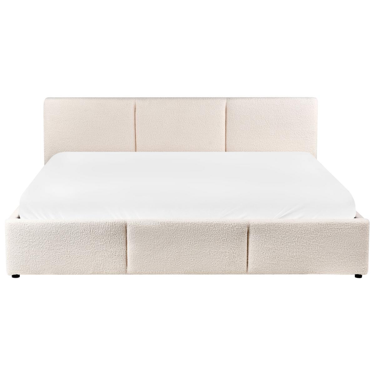BETT mit Stauraum 180/200 cm Bouclé Cremeweiß Bousse - Creme, Textil (180/200cm) - Beliani