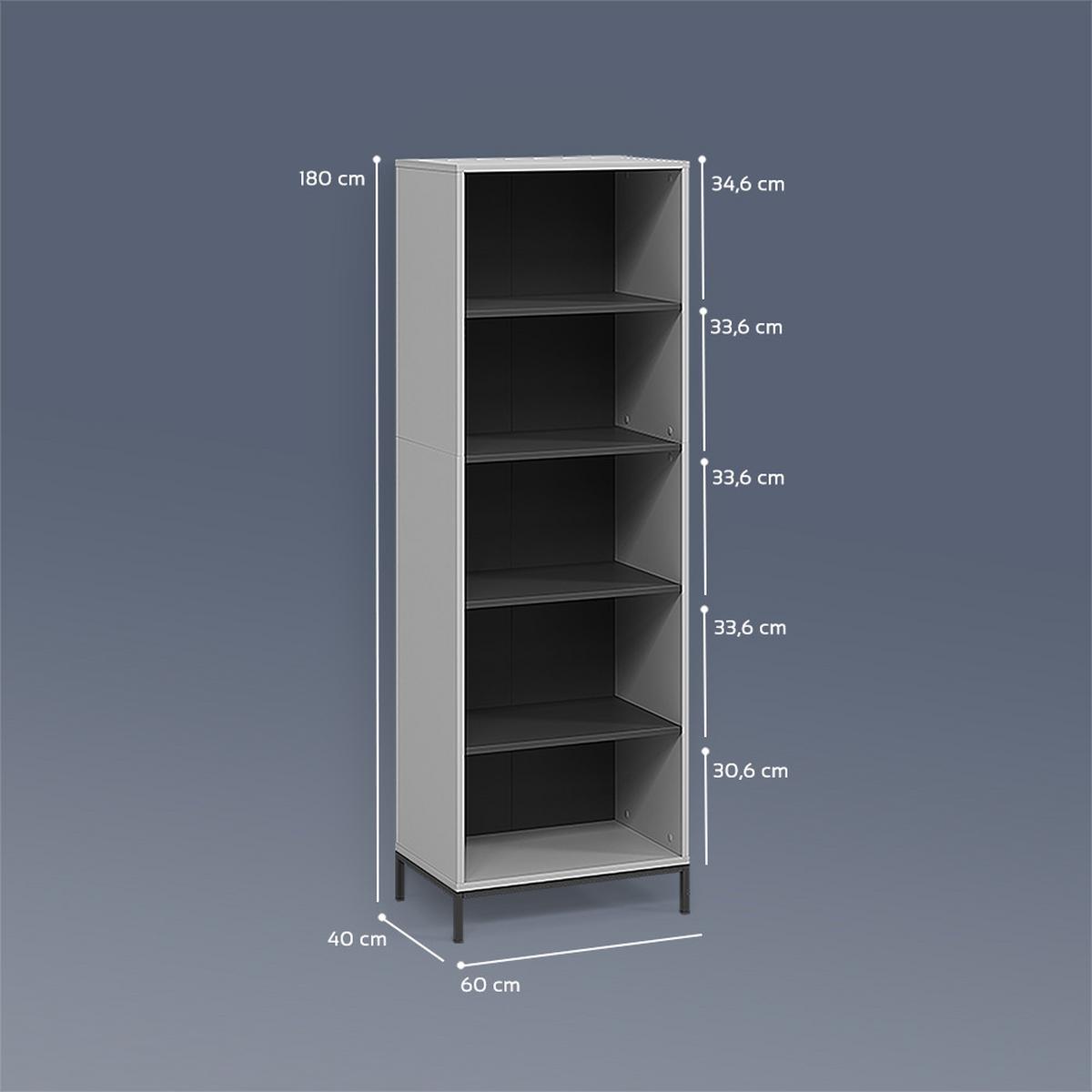 BÜCHERREGAL Aterno Grau mit 5 Fächern - Grau, Holzwerkstoff (60/180/40cm) - Livinity®