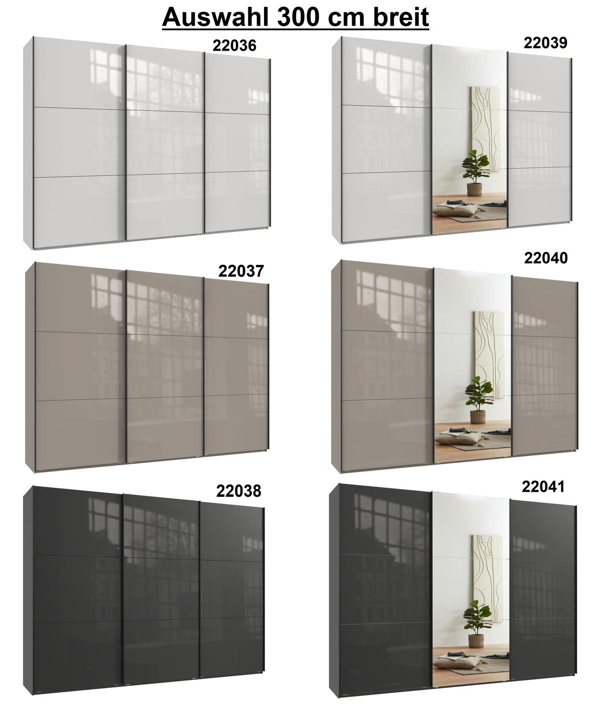 SCHWEBETÜRENSCHRANK 3-türig B300/H216/T65 cm in Anthrazit mit Glasfront, Kleiderschrank inkl. Vollausstattung / 22038 - Eichefarben/Anthrazit, Holzwerkstoff/Metall (300/216/65cm) - luma-home