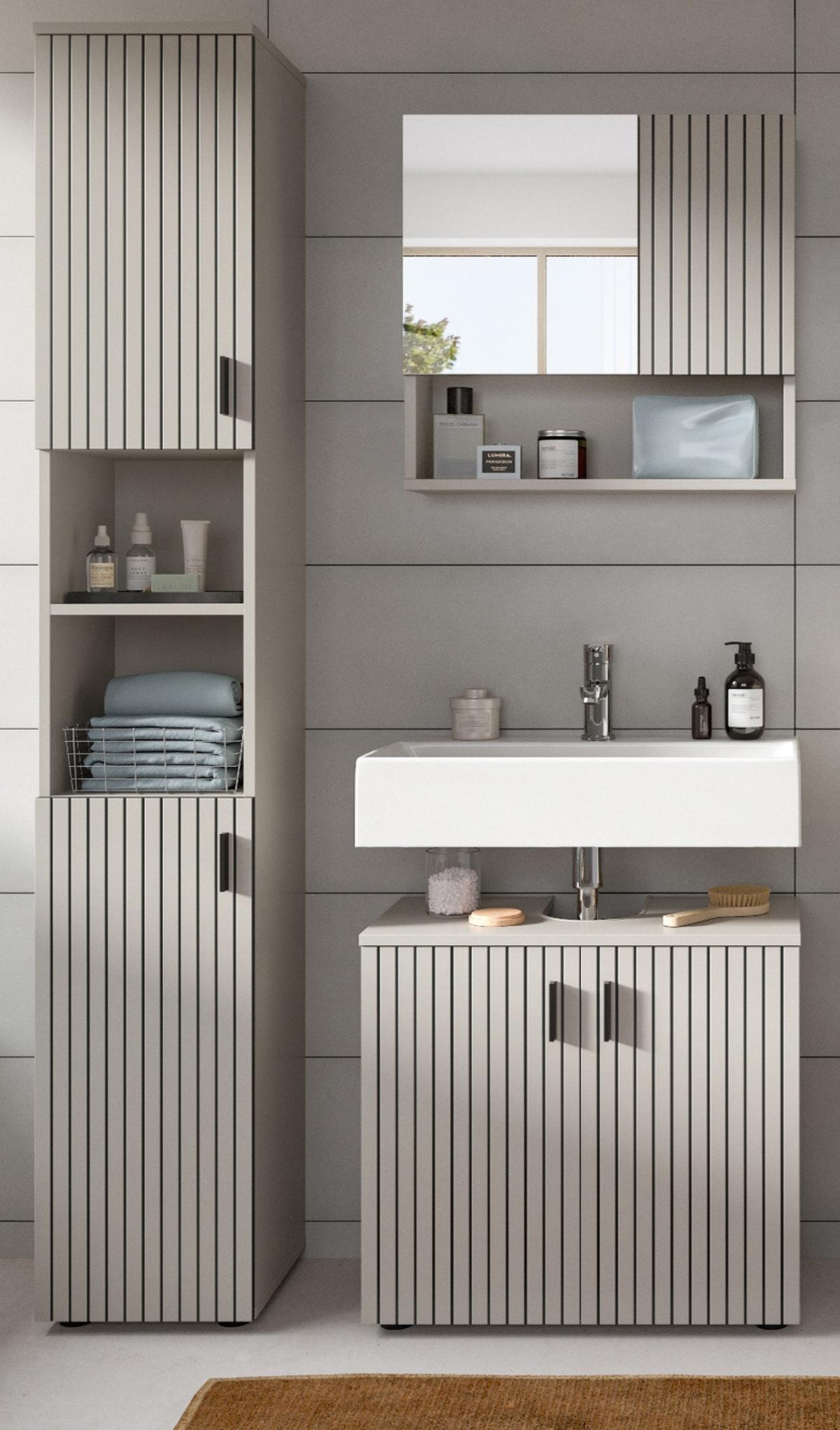 BADMÖBEL-SET Kaschmir 3-teilig 105 cm, Komplettset in modernem Design - Kaschmir/Schwarz, Glas/Holzwerkstoff (105/192/30cm) - Inn.Furn
