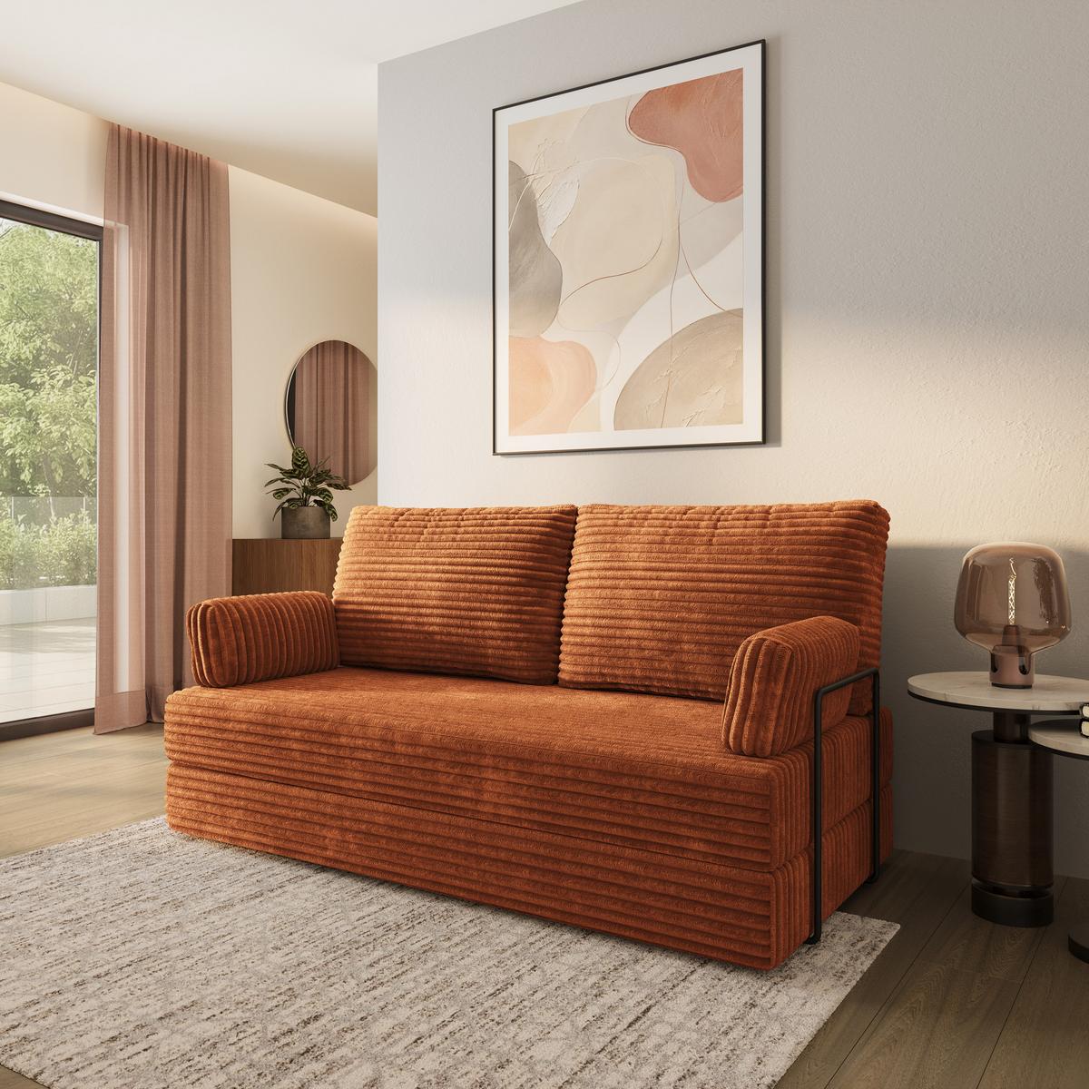 BETTSOFA SILAR aus Schaumstoff Kordstoff Braun Schlaffunktion - Braun, Textil (170/86/80cm) - MASSENO