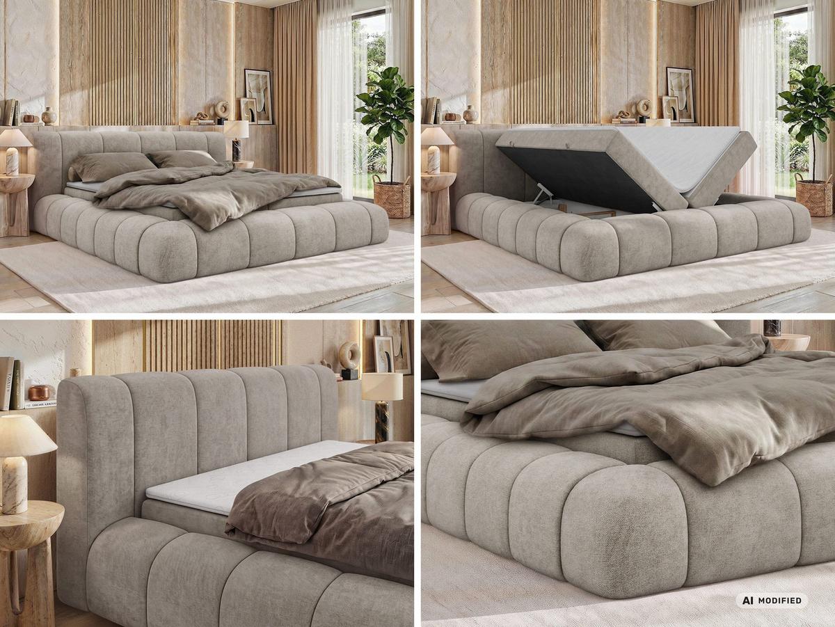 BOXBETT NUBEA 140/200 - Greige Stukture - Topper T25 - H3 - Greige/Schwarz, Kunststoff/Textil (140/200cm) - MKS