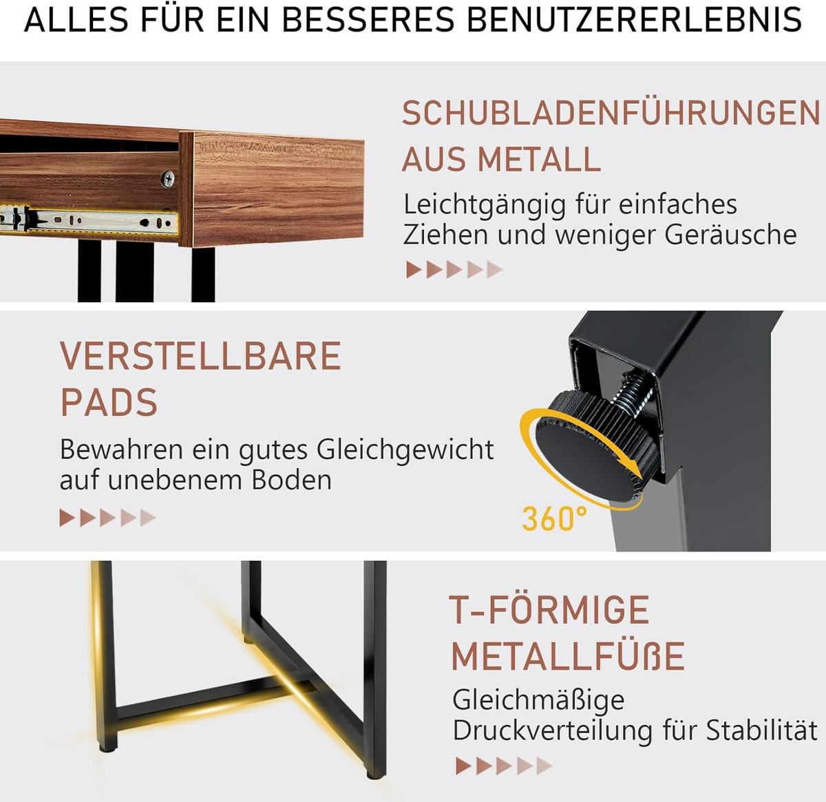 SCHREIBTISCH 75cm Braun - Braun, Holz (55/120/75cm) - COSTWAY