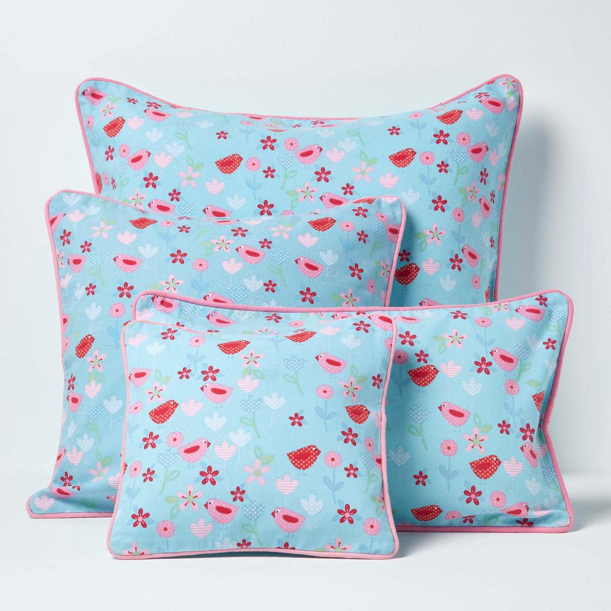 KISSENHÜLLE Vögel & Blumen 60/60 cm - Hellblau, Textil (60/60cm) - Homescapes