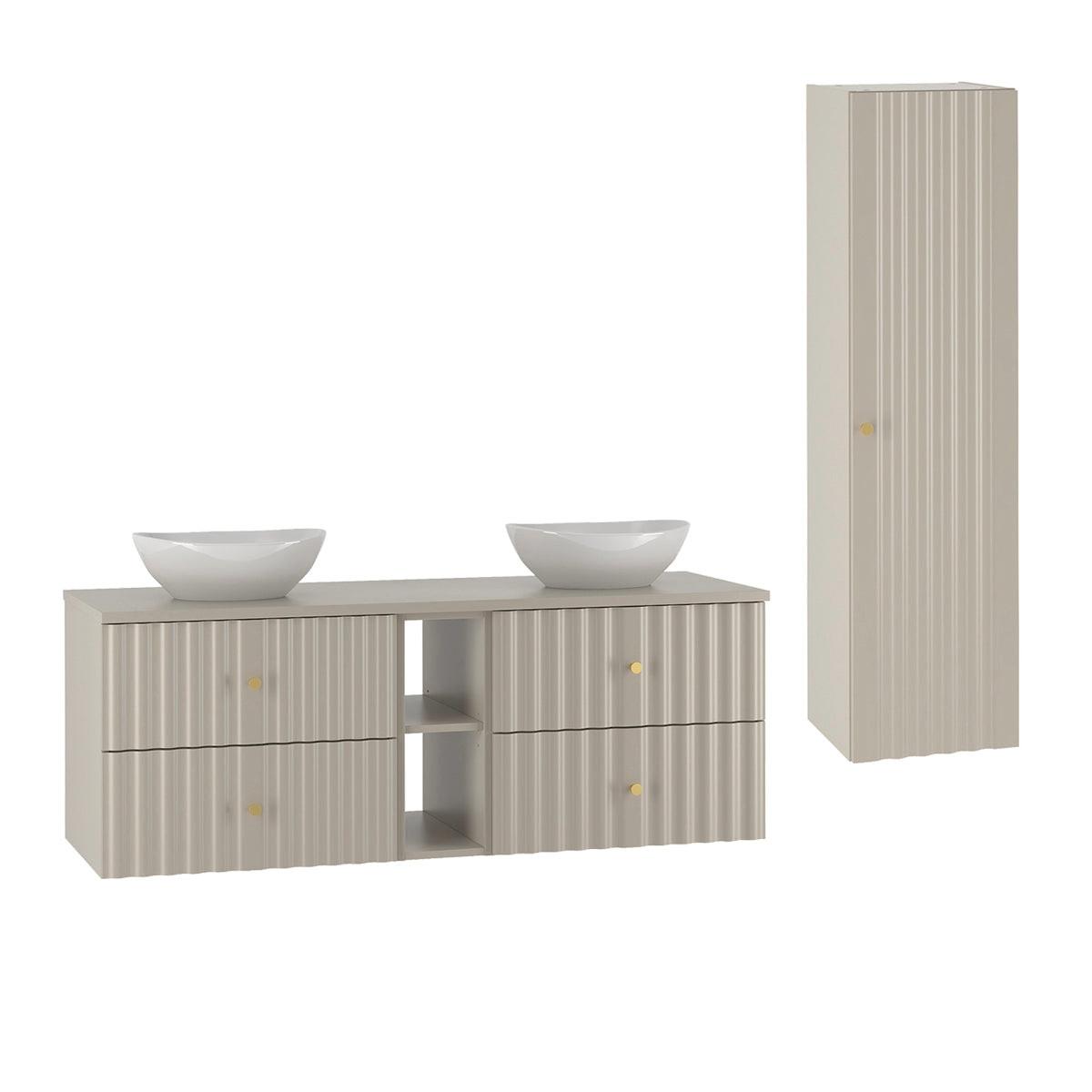 BADMÖBEL 140.6cm Izae 2er-Set Kaschmir - Beige, Holzwerkstoff (140.6/52.2/46.5cm) - Petits-meubles