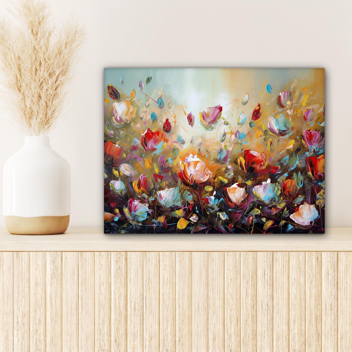 LEINWANDBILD Blumen - Kunst - Natur - Ölgemälde Wandbild 40x30 cm - Multicolor, Textil (40/30cm) - MuchoWow