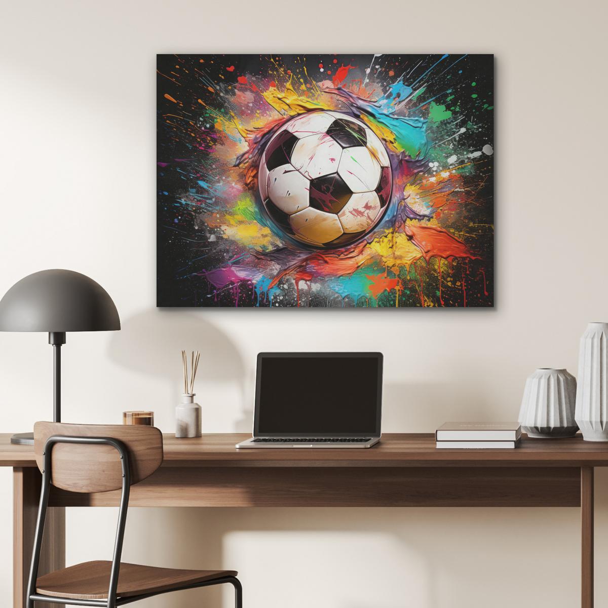AKUSTIKBILD Fußball - Farbe - Farben - Schwarz - Weiß Gemälde 80x60 cm - Weiß, Kunststoff (80/60/0.9cm) - MuchoWow