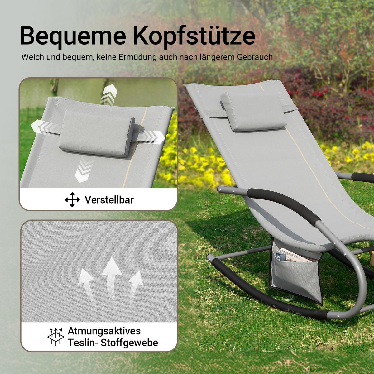 SONNENLIEGE mit Kopfkissen, Gartenliege bis 150kg, Hellgrau - Grau, Metall (63/87/150cm) - SoBuy