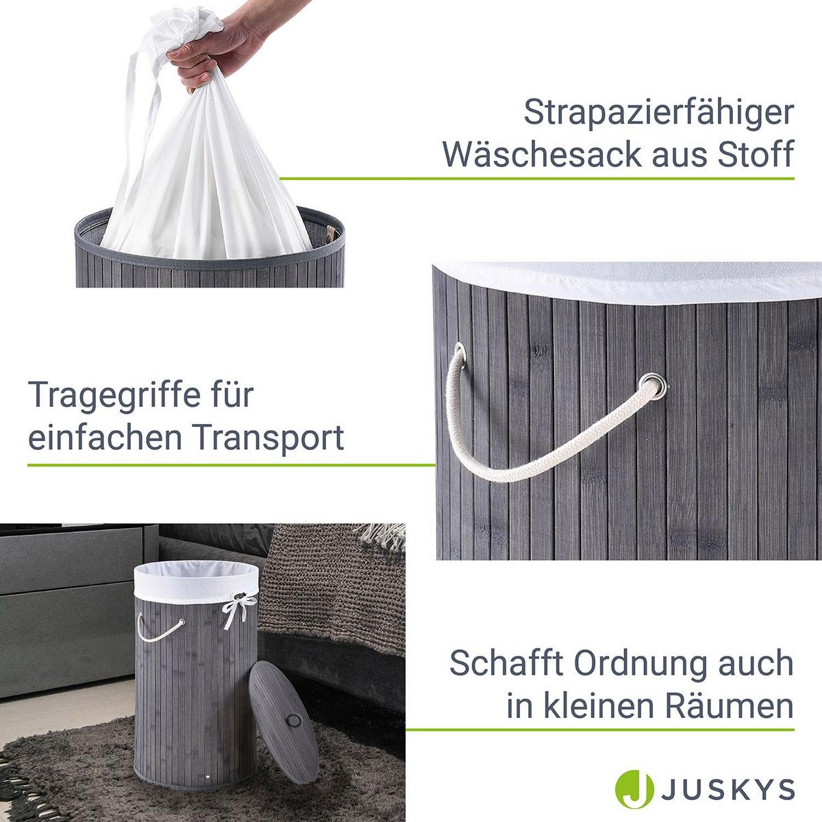 WÄSCHEKORB Curly-Round 55 L grau - Grau, Holz (35/60/35cm) - Juskys