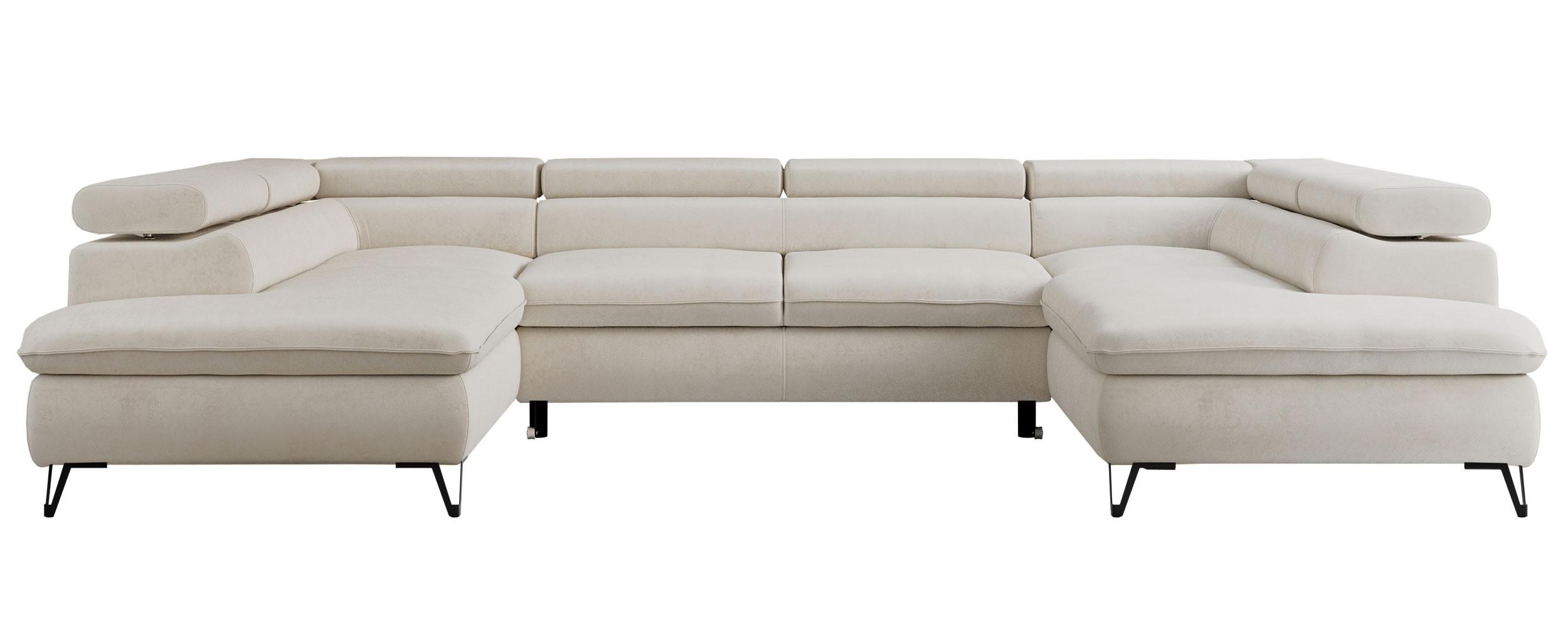 WOHNLANDSCHAFT PEDRO U Samt Creme - Creme/Schwarz, Textil/Metall (346/76/208cm) - MKS
