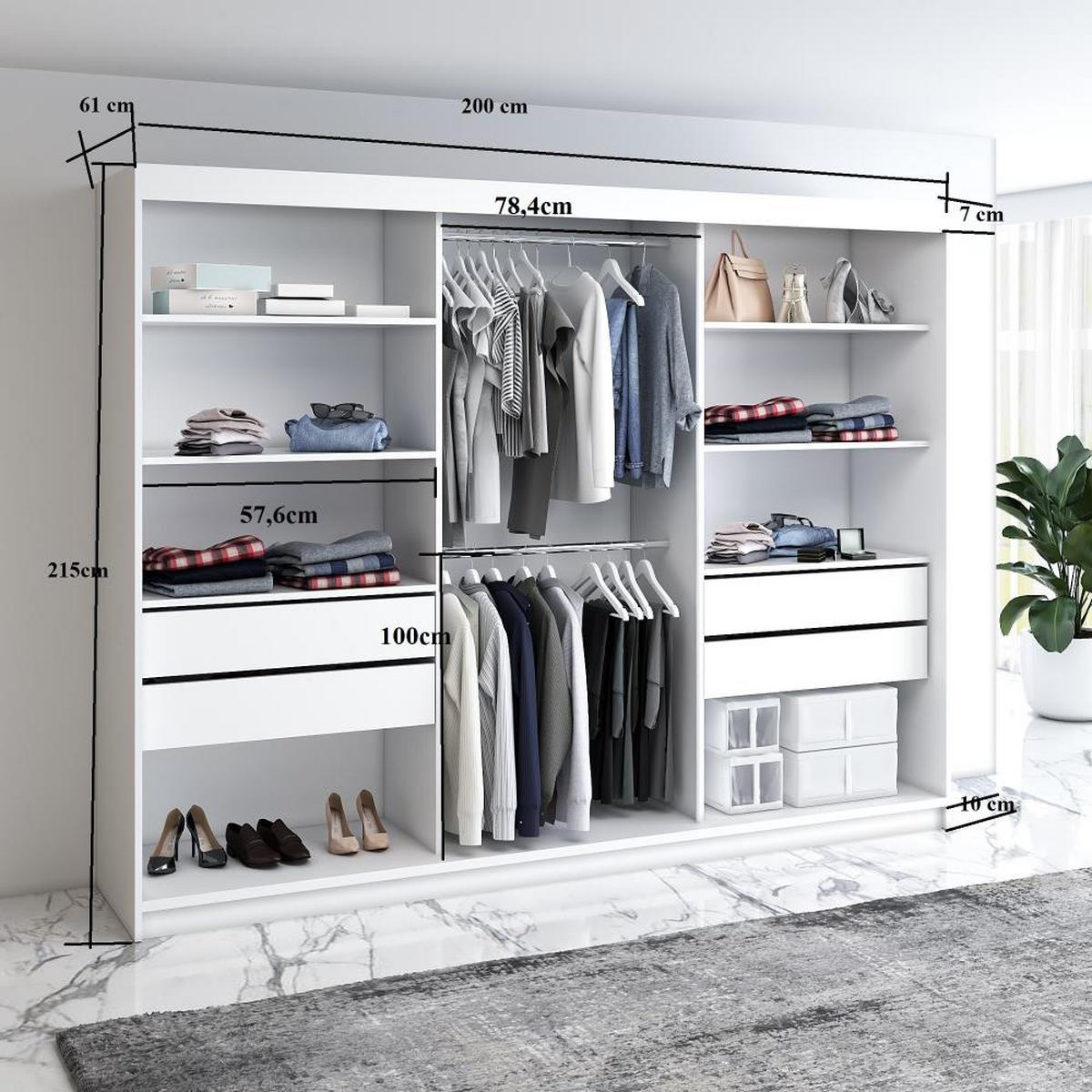 SCHWEBETÜRENSCHRANK Monica 200/215/61 3-türig eiche sonoma+schwarz mit Spiegel - Schwarz/Sonoma Eiche, Holzwerkstoff (200/215/61cm) - Beautysofa