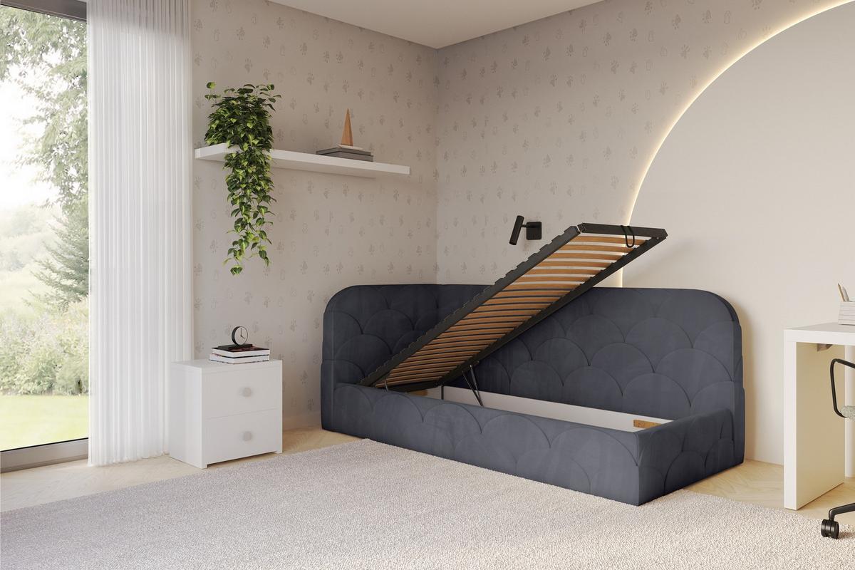 EINZELLBETT Jugendbett mit Bettkasten, Rechts - ELRY 100x200 Dunkelgrau - Titanfarben, Holzwerkstoff/Textil (100/200cm) - ALTDECOR