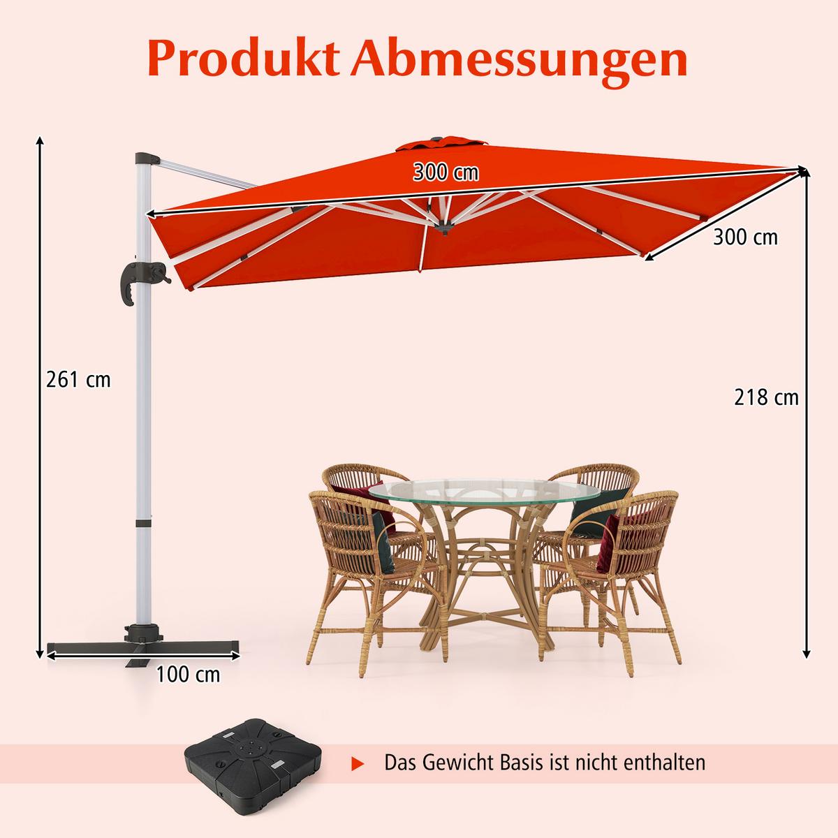 TERRASSENSCHIRM 300cm Weinrot - Weinrot, Metall (300/300cm) - COSTWAY
