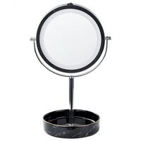KOSMETIKSPIEGEL silber/schwarz mit LED-Beleuchtung 20 cm Savoie - Silberfarben/Schwarz, Metall (20/34/15cm) - Beliani