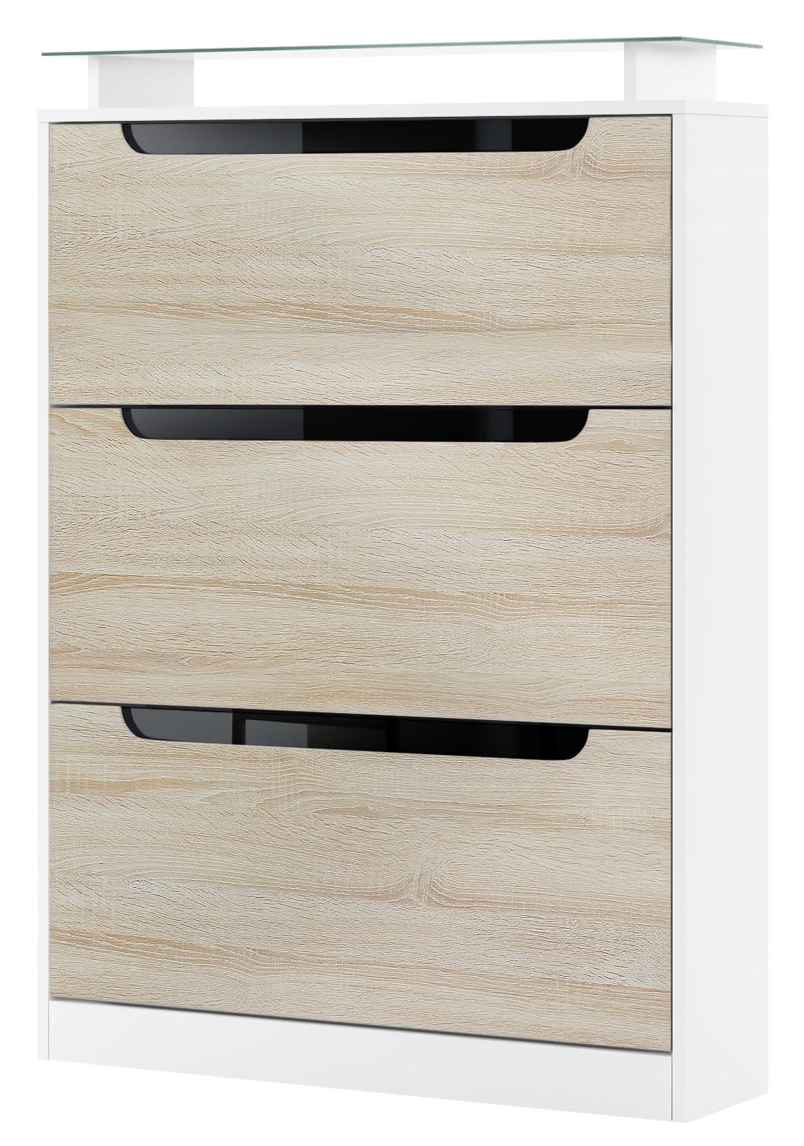 SCHUHSCHRANK Space Eiche sägerau / Schwarz Hochglanz - Eiche San Remo, Holzwerkstoff (89/128/23cm) - Vladon
