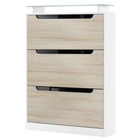 SCHUHSCHRANK Space Eiche sägerau / Schwarz Hochglanz - Eiche San Remo, Holzwerkstoff (89/128/23cm) - Vladon