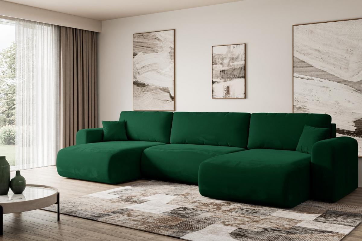 WOHNLANDSCHAFT mit Schlaffunktion und Bettkasten ORRO-U - 362x145x83 cm Grün Velours - Schwarz/Grün, Holzwerkstoff/Kunststoff (362/83/145cm) - ALTDECOR