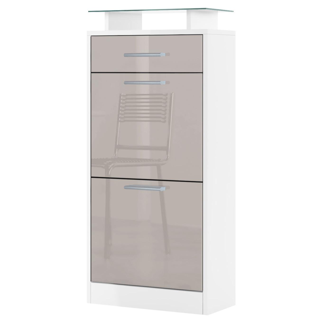 SCHUHSCHRANK Loret Front in Sandgrau Hochglanz - Sandfarben, Holzwerkstoff (46/104/23cm) - Vladon