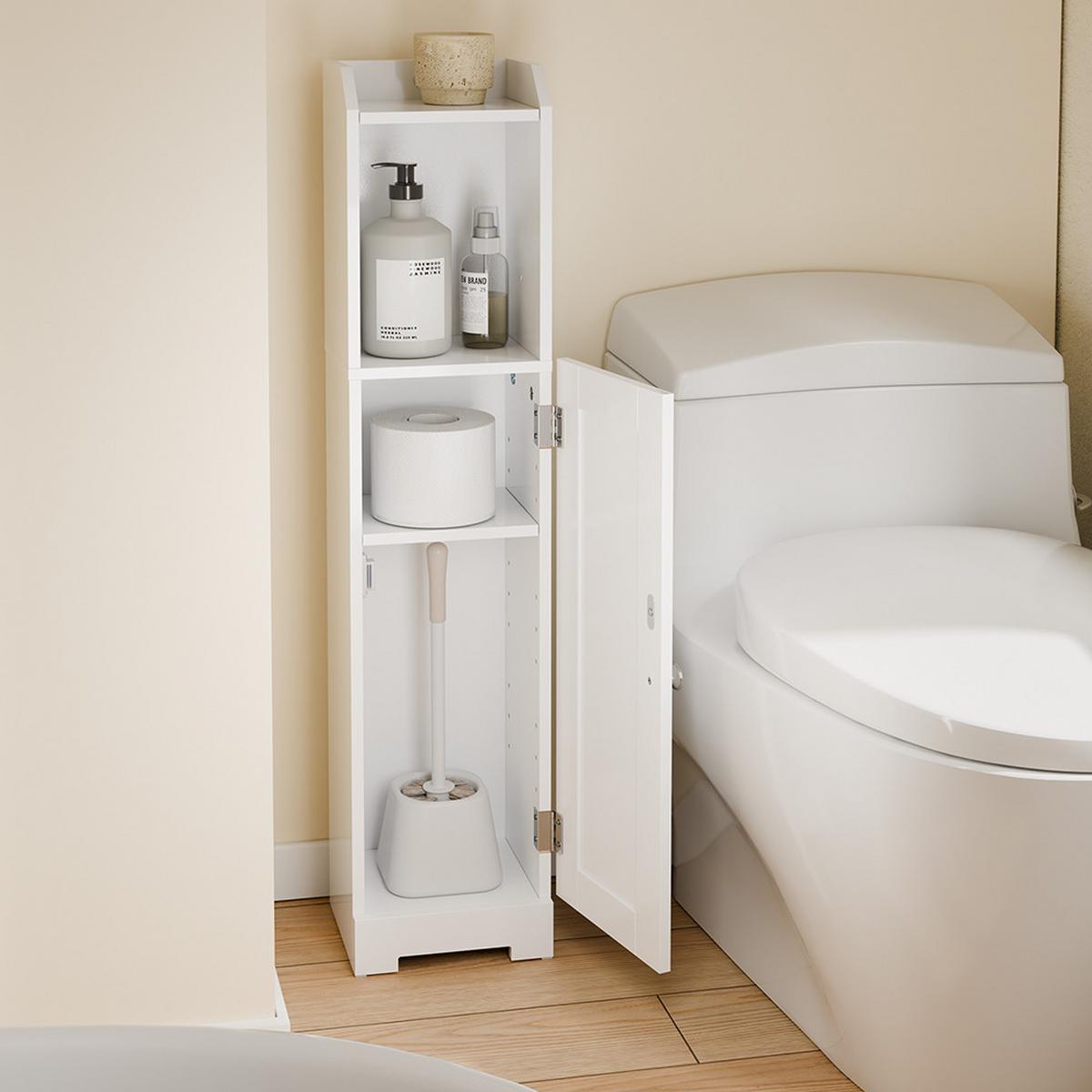 TOILETTENSCHRANK MIT TOILETTENPAPIERHALTER, 1 Tür Weiß 20x18x95cm Modern - Weiß, Holzwerkstoff (18/95/20cm) - SoBuy