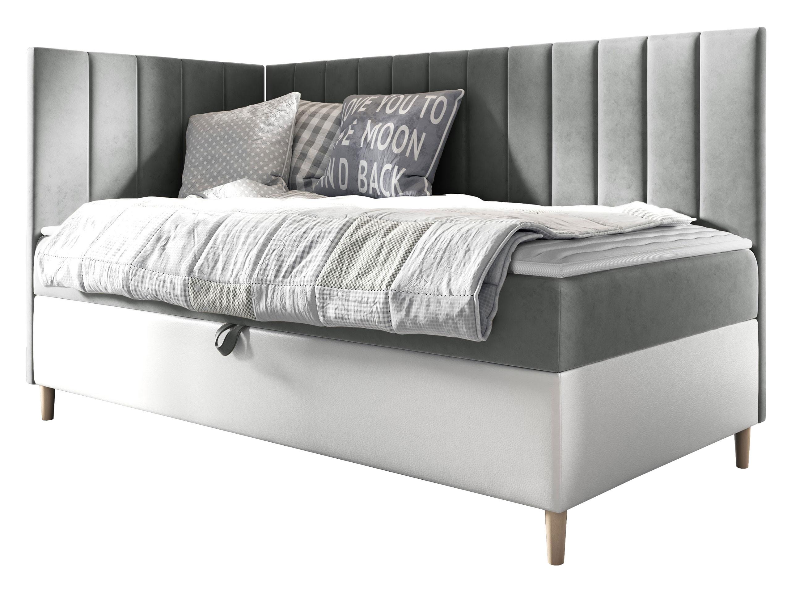 BOXBETT Maja Junior 3, Seite zum Öffnen des Bettkastens: Links - H3 - Weiß/Grau, Holz (90/200cm) - MIRJAN24