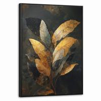 LEINWAND Bilder mit Rahmen - Golden Leaf Komposition - Botanical Luxury - 70x100 - Goldfarben, Textil (70/100cm) - MuchoWow