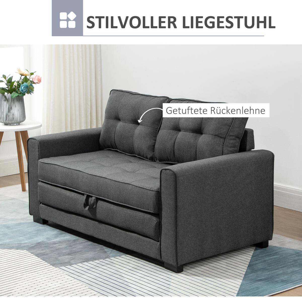 SCHLAFSOFA Klappsofa 2-Sitzer Sofa mit Schlaffunktion Leinen-Touch Holz Grau - Schwarz/Grau, Holz/Textil (75/85/147.5cm) - HOMCOM