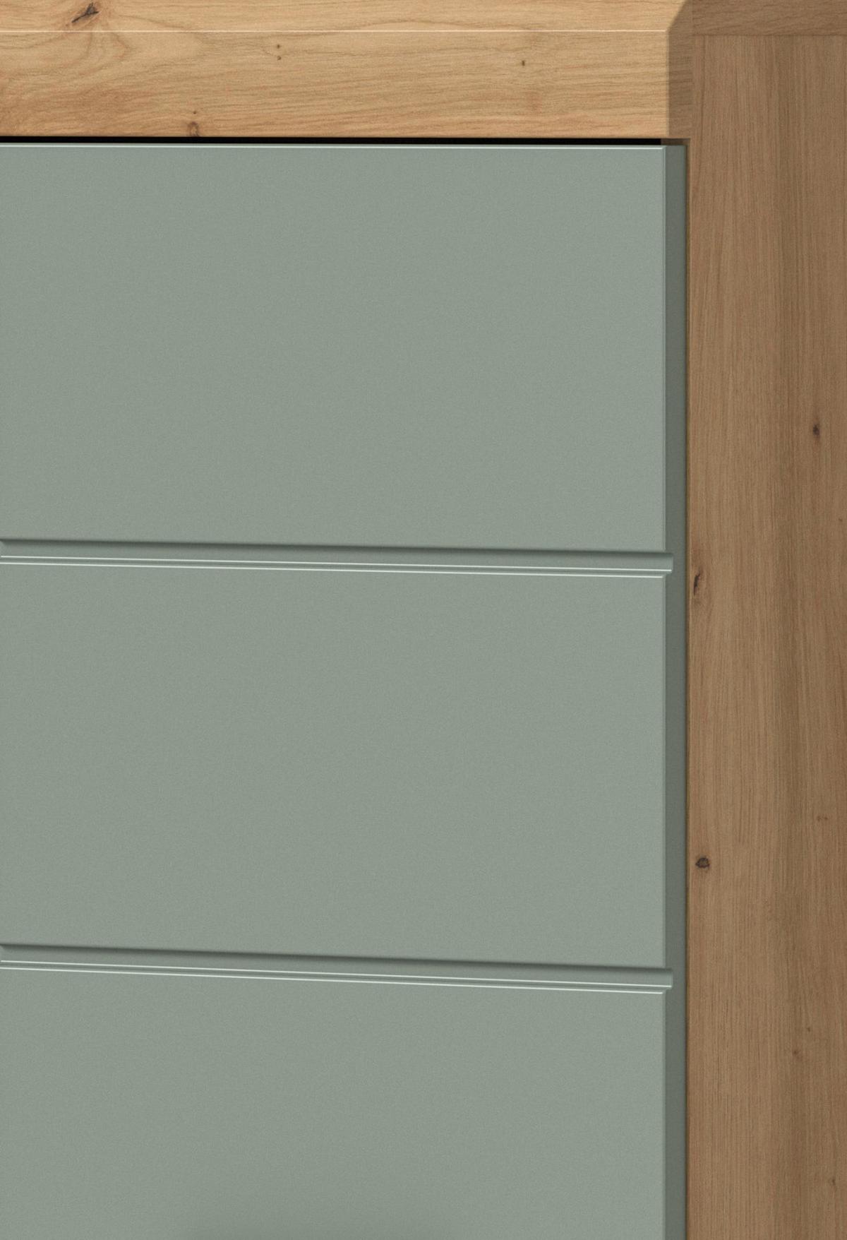 HOCHSCHRANK Salbei grün, Eiche Artisan 37 cm, Badschrank mit 6 Fächern - Salbeigrün/Schwarz, Holzwerkstoff/Kunststoff (37/191/31cm) - Inn.Furn