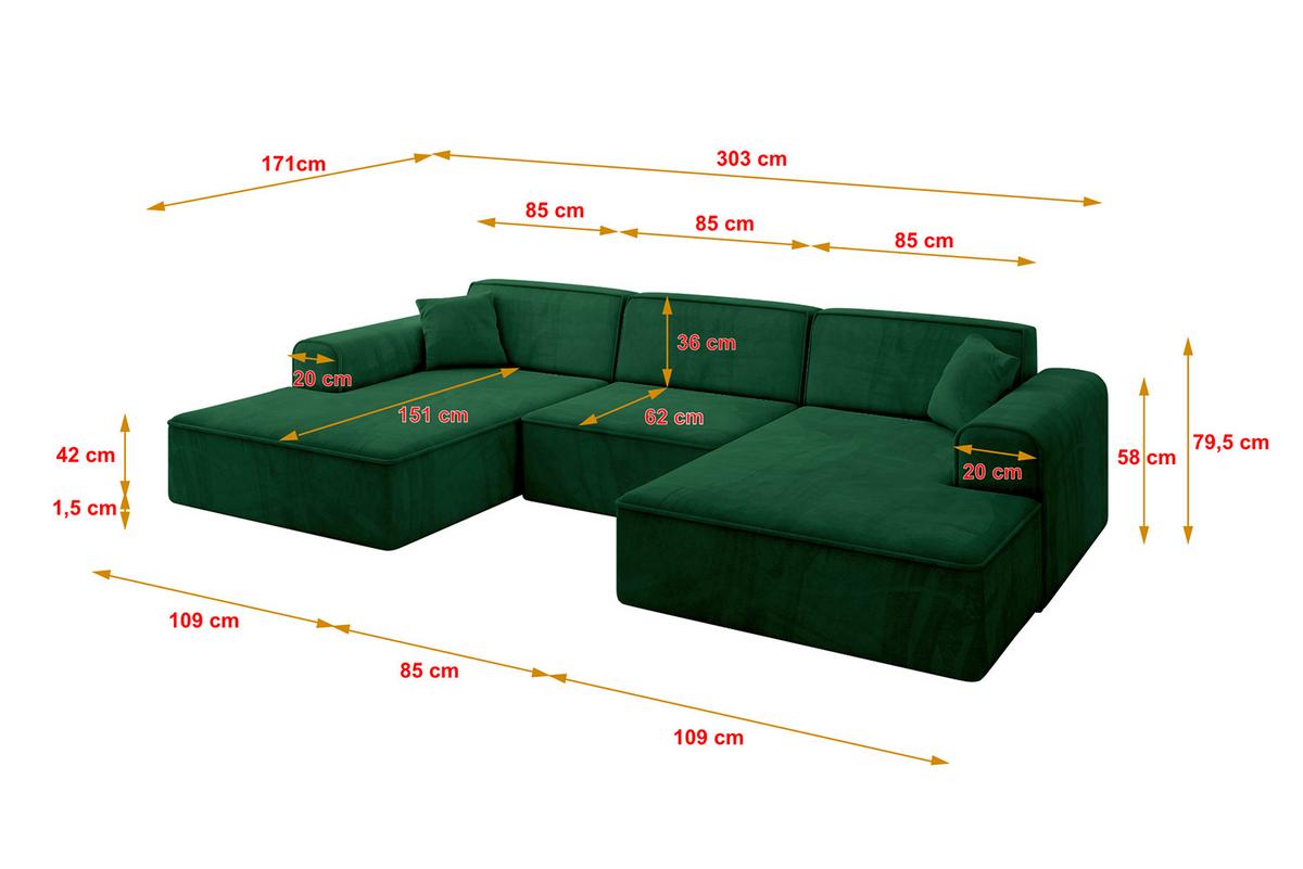 WOHNLANDSCHAFT IREA-U1-v3 - 303x171x79 cm Grün - Grün, Holzwerkstoff/Textil (303/79/171cm) - ALTDECOR