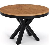 ESSTISCH Clara runder ausziehbarer, Lancelot Eiche 100-180/100/76 cm - Eichefarben/Schwarz, Holzwerkstoff/Metall (180/100/76cm) - WFL GROUP