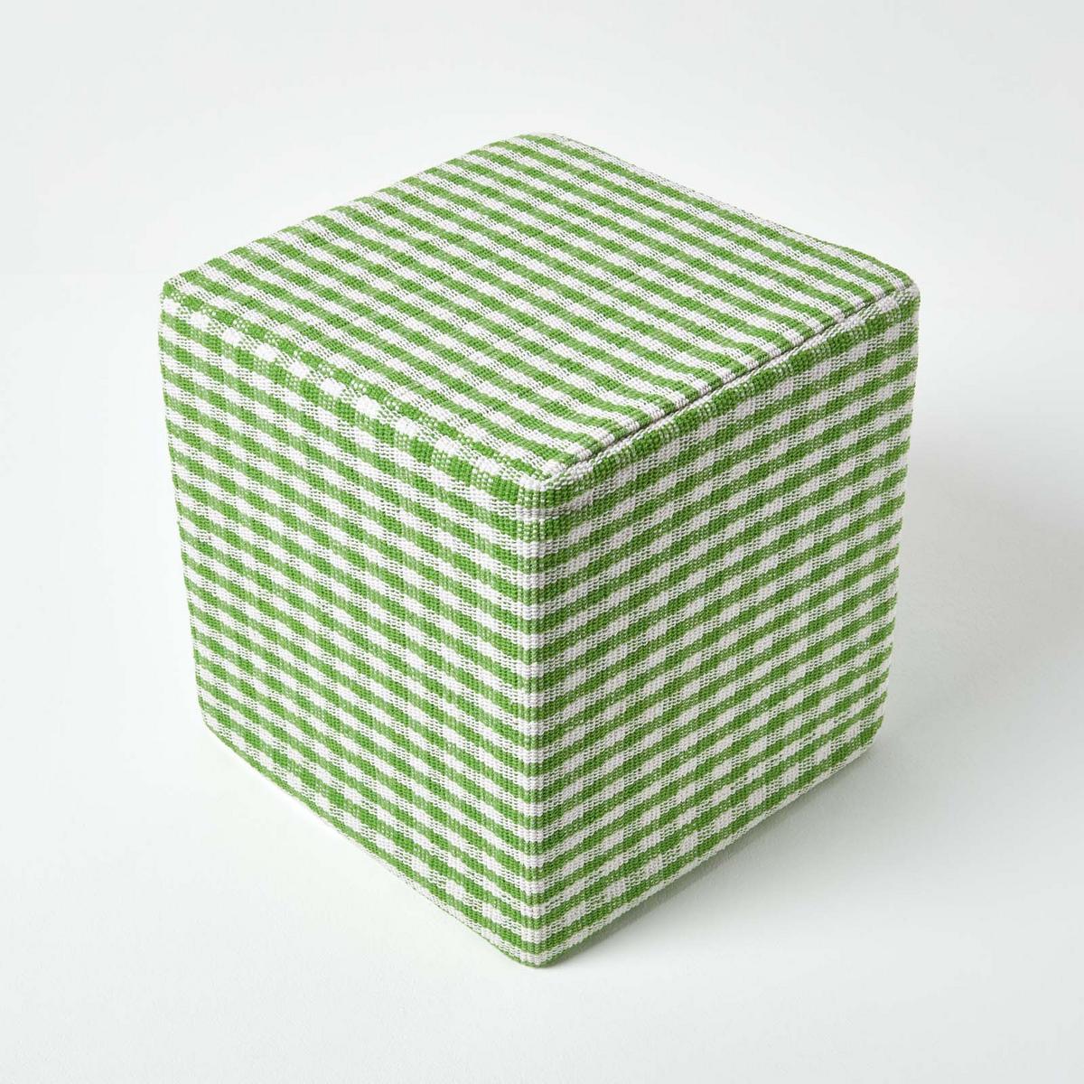 SITZWÜRFEL Vichy-Karo grün, Hocker kariert 36/36/38 cm - Grün, Textil (36/38/36cm) - Homescapes