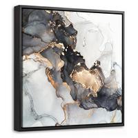 LEINWAND Bilder mit Rahmen - Marmor - Schwarz - Weiß - Gold - Luxus - Abstrakt - 20x20 - Goldfarben, Textil (20/20cm) - MuchoWow