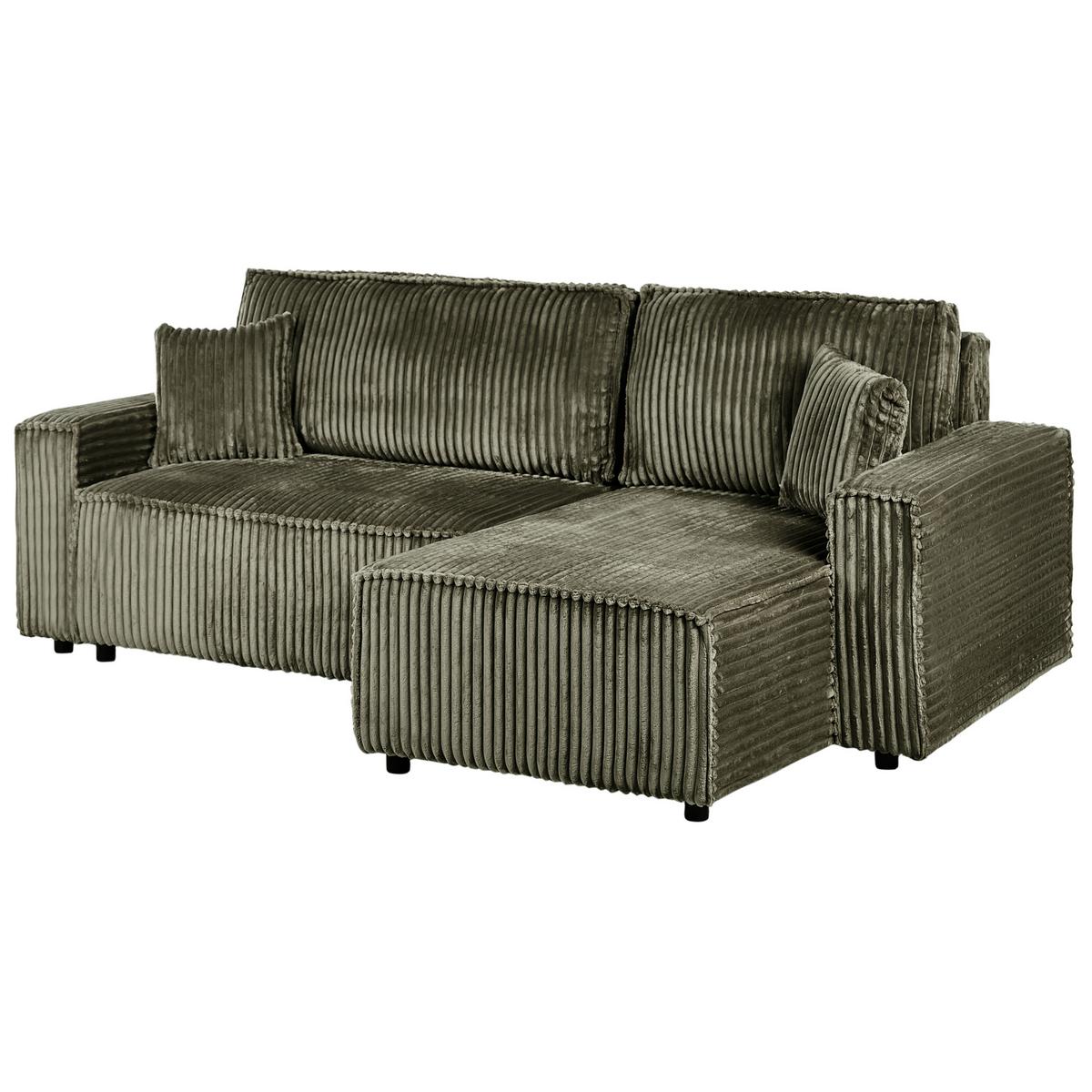 ECKSCHLAFSOFA 3-Sitzer Cord Grün mit Stauraum linksseitig Abacka - Grün, Textil (247/147cm) - Beliani
