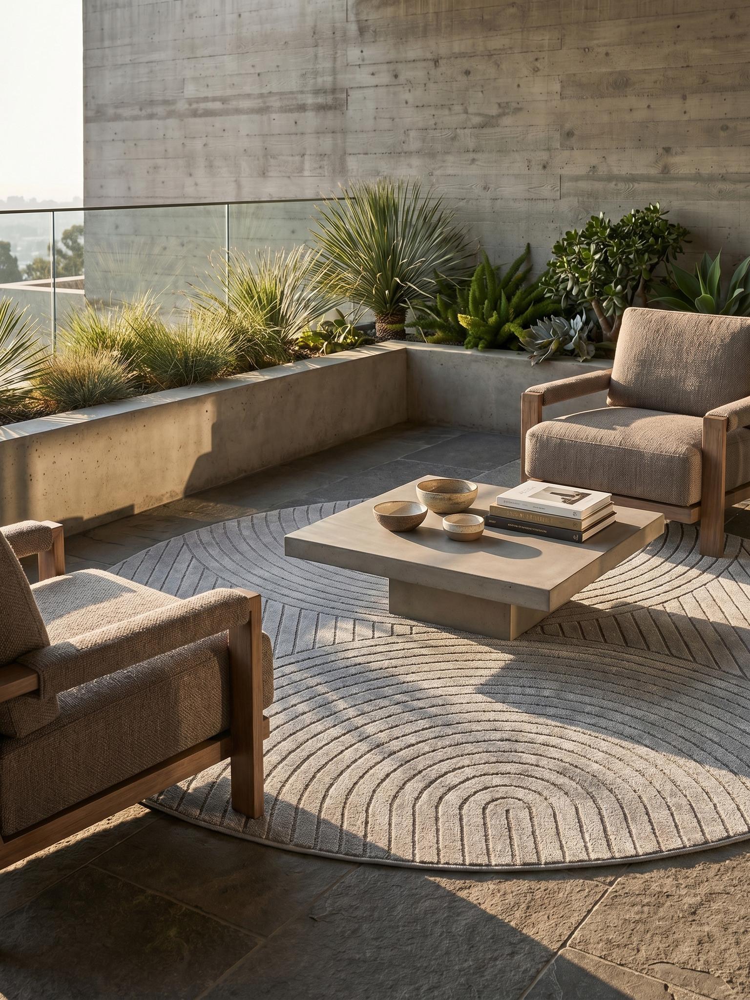TEPPICH Outdoor ENGADIN in Silber, im Skandi-Stil mit 3D-Design, Ø 120 cm - Silberfarben, Textil (120/120cm) - KADIMA DESIGN