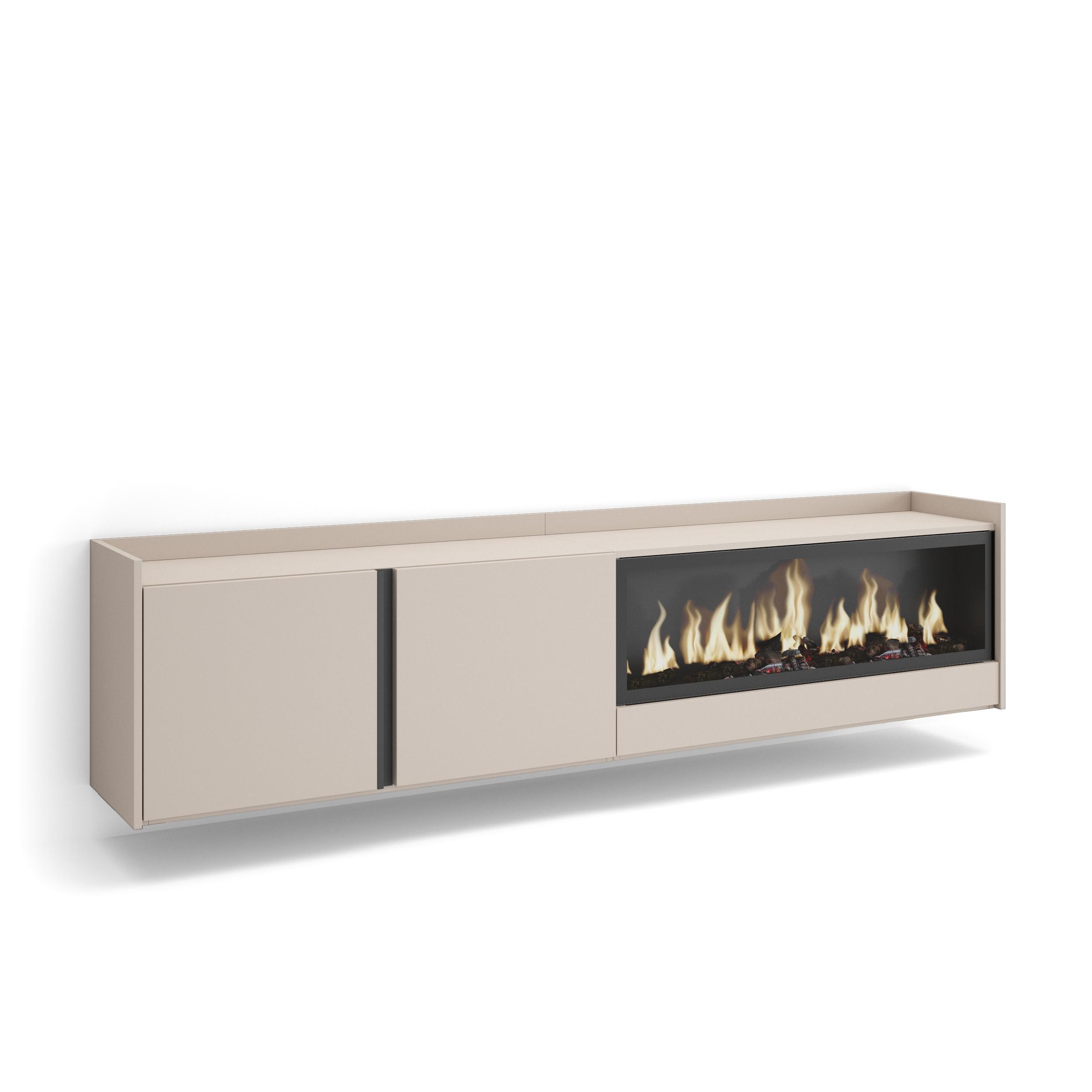 LOWBOARD, Beige, 212/35/50cm, Kamin mit Feuereffekt XXL - Beige, Holzwerkstoff (212/50/35cm) - Skraut Home