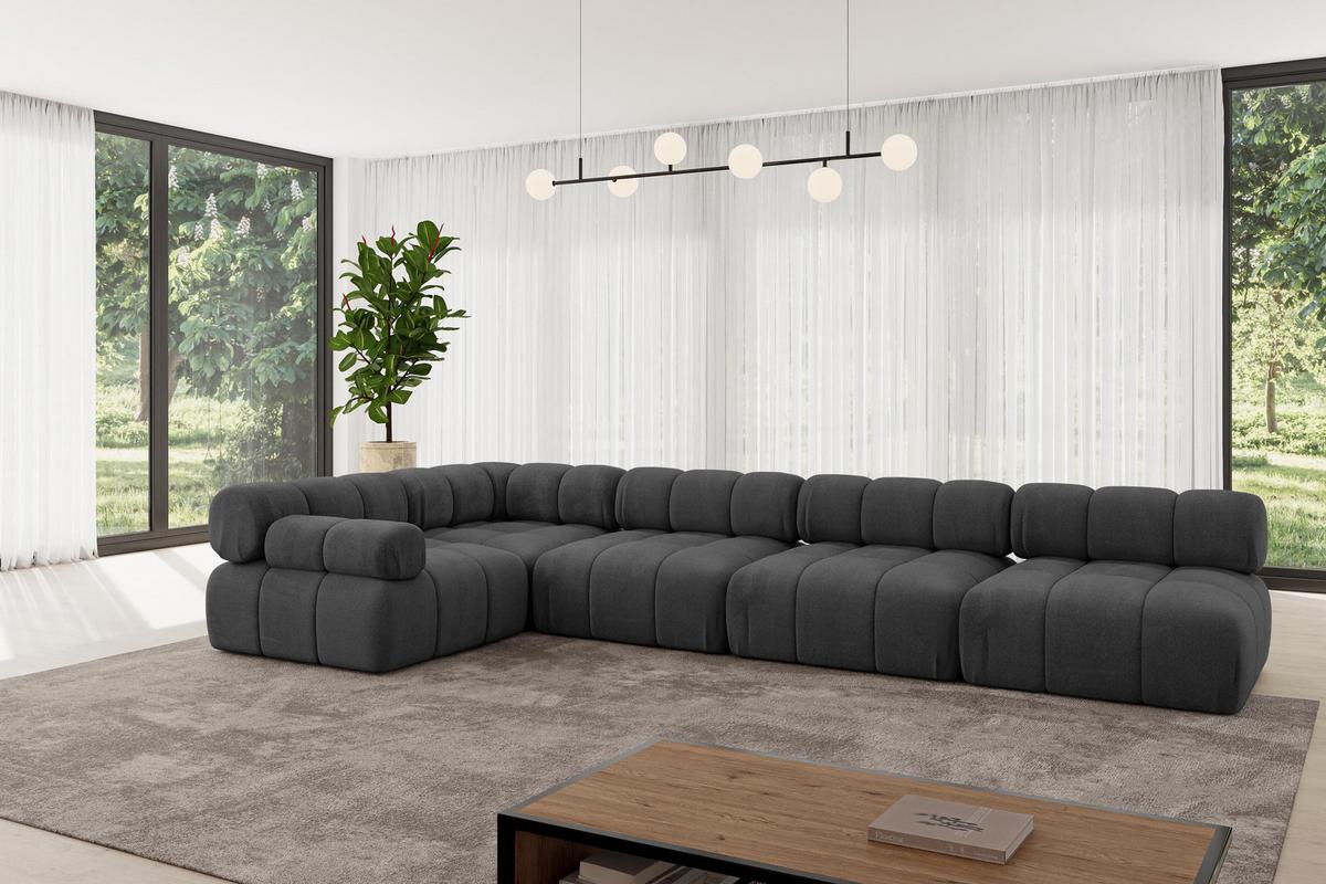 ECKSOFA modulares Sofa Mende-L3 - 380x190x70 cm Schwarz Velours - Schwarz, Holzwerkstoff/Textil (380/190cm) - ALTDECOR
