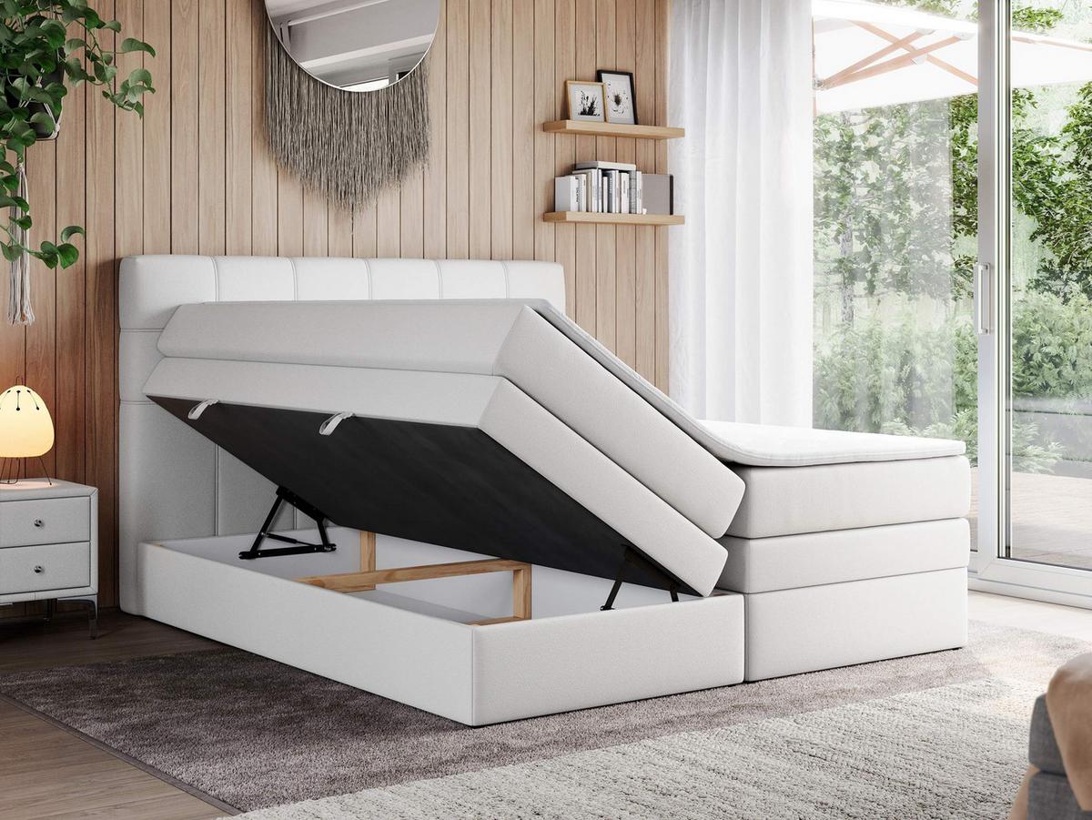 BOXSPRINGBETT ERNI KING 140/200 Weiß Kunstleder - H3 - Weiß, Holz/Textil (140/200cm) - MKS