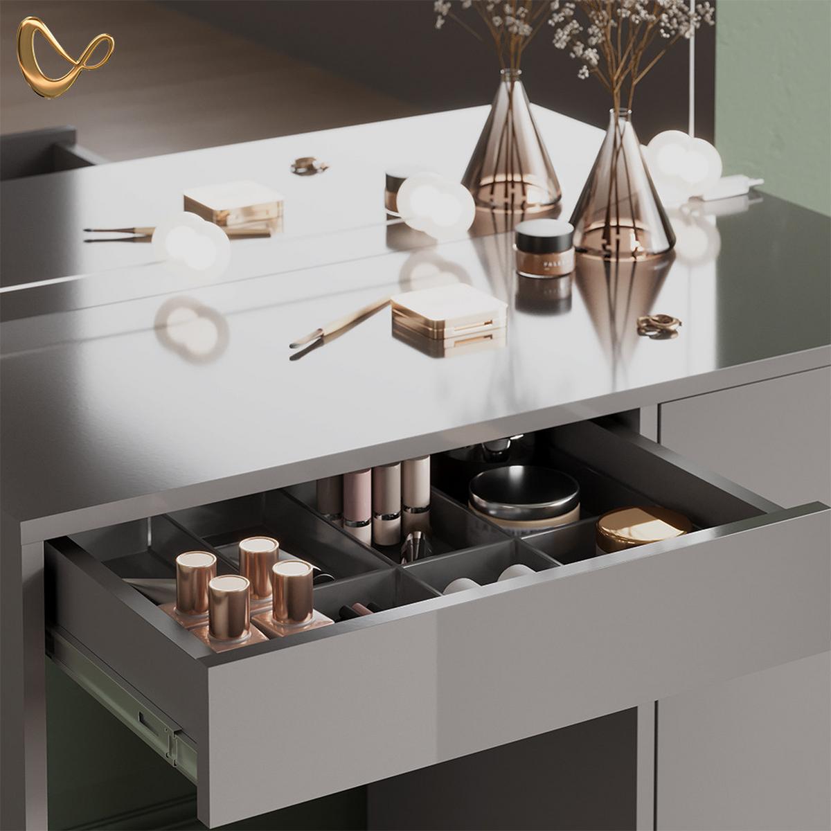 SCHMINKTISCH-SET Imola Grau 90 cm mit Hocker - Grau, Holzwerkstoff (90/75/40cm) - Livinity®