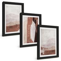 BILDER SET 3er Set - 20x30 cm Schwarzer Rahmen - Braun-beige abstrakte Muster - Schwarz, Kunststoff (20/30cm) - TULUP