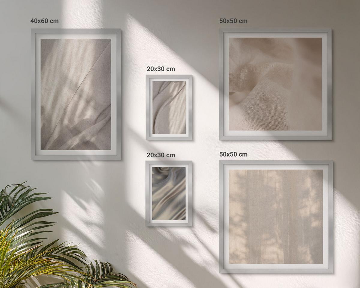 BILDER SET 5er Set - 50x50 cm & 20x30 cm & 40x60 cm Silberner Rahmen - Nahaufnahme von natürlichen Boho-Stoffen - Silberfarben, Kunststoff (40/60cm) - TULUP