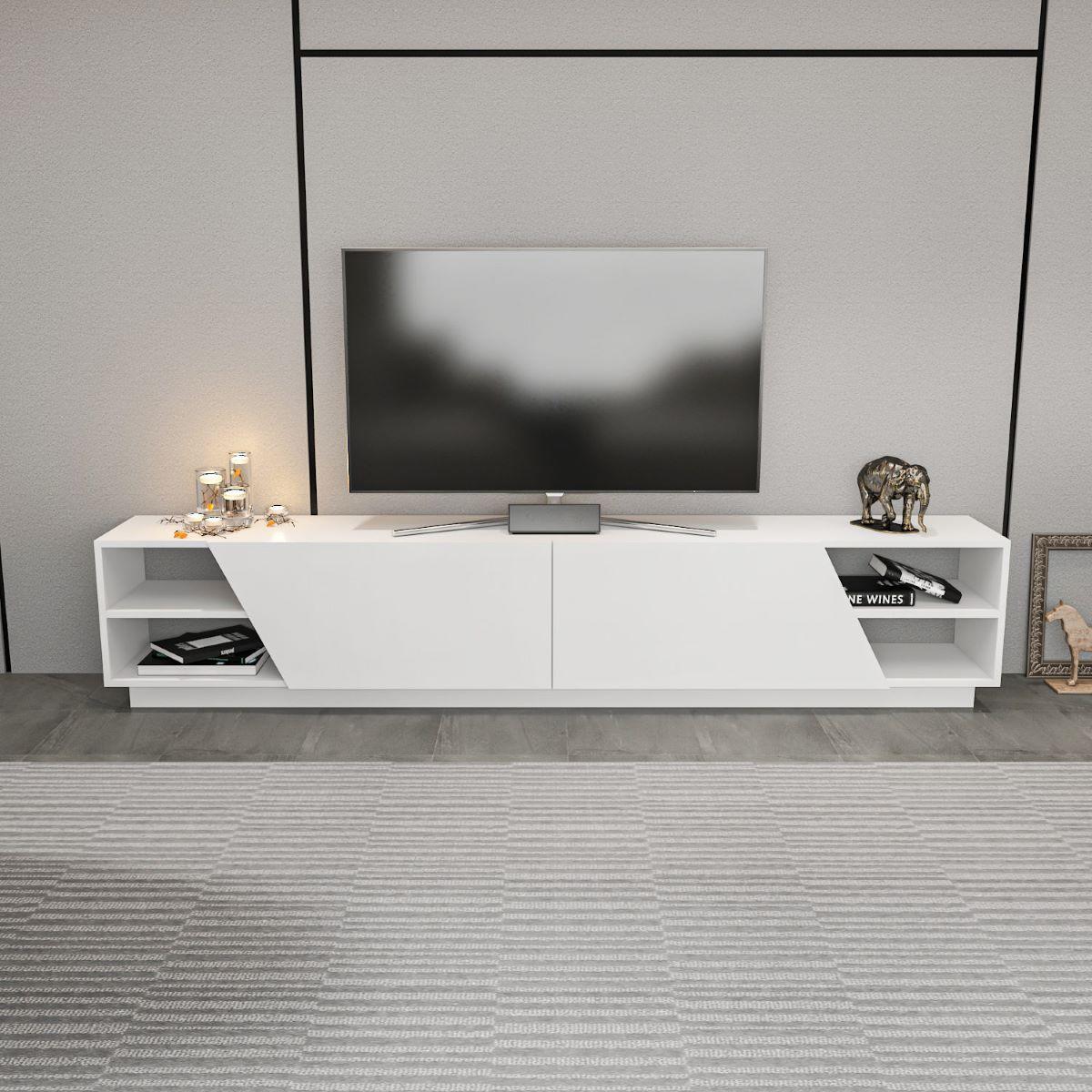 TV-MÖBEL 4 Regale 2 Türen L240 cm - Rhodes - Weiß, Holzwerkstoff (37.1/47.4/17cm) - Calicosy