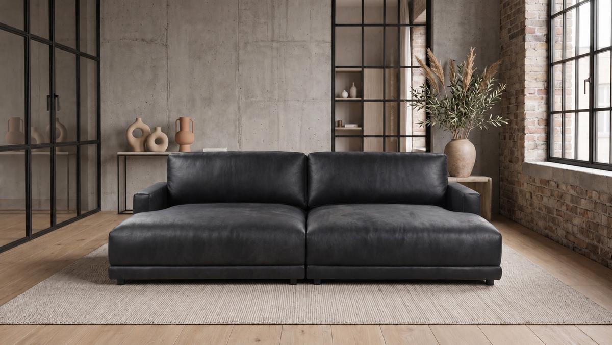 BIG SOFA MARLIN Schwarz Lederfaserstoff - Schwarz, Leder/Kunststoff (262/80/168cm) - KAWOLA
