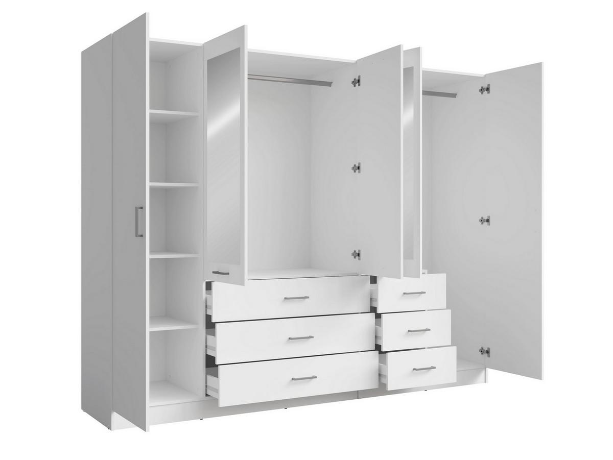DREHTÜRENSCHRANK NEVARIS 250/200,5/58cm 5-türig mit Spiegel Weiß - Weiß, Holzwerkstoff (250/200.5/58cm) - MASSENO