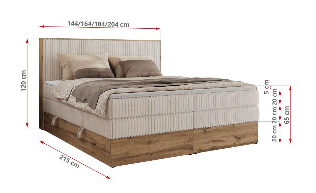 BOXBETT WOOD CLASSIC KING 160/200 - Beige Cord - H3 - Beige, Textil (160/200cm) - MKS