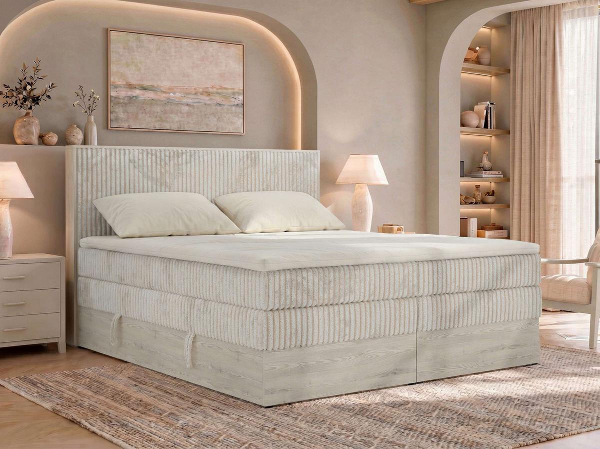 BOXSPRINGBETT NORDIC KING 180/200 - Beige Cord - Topper T25 - H3 - Beige/Schwarz, Kunststoff/Textil (180/200cm) - MKS